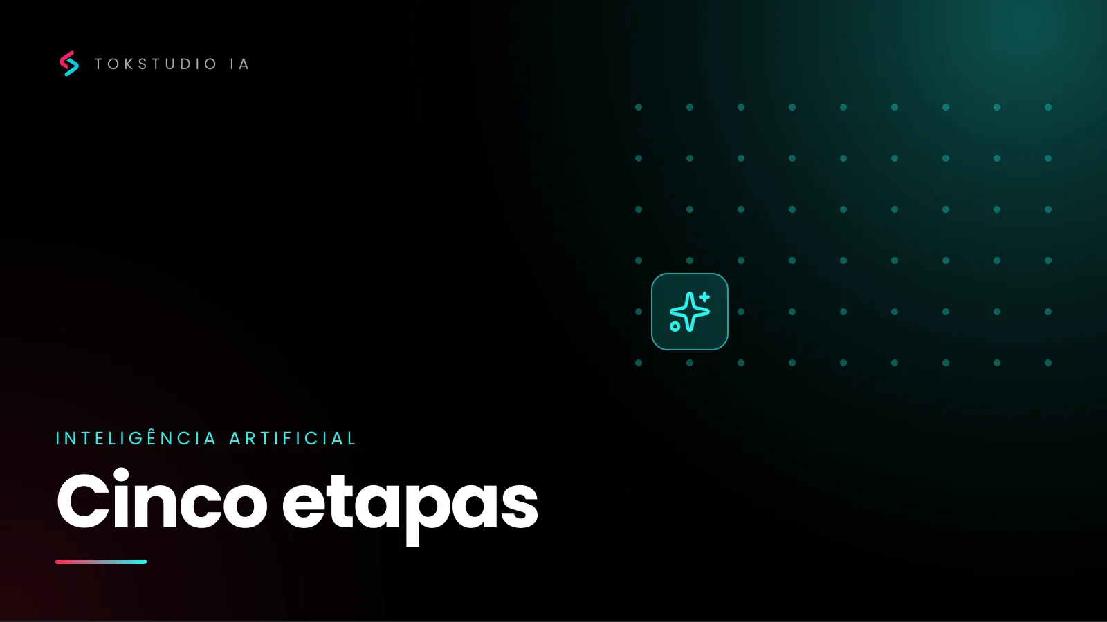 Capa escura com malha de pontos em ciano e o texto "Cinco etapas"